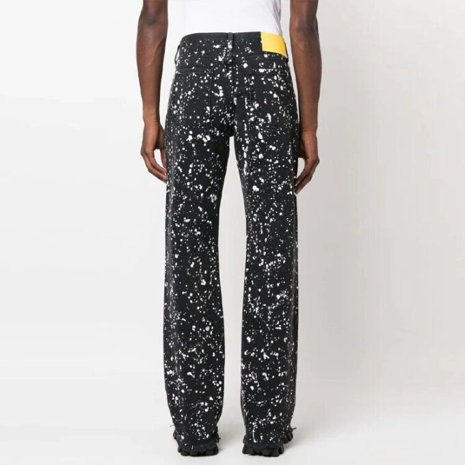 Off-White Men’ s FW22 Paint Splash Effect Straight Casual Pants/Trousers Version Black