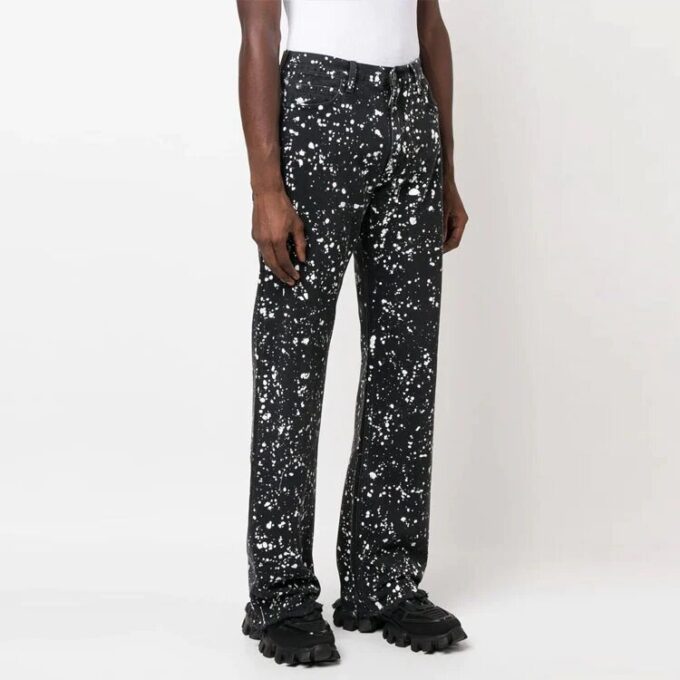 Off-White Men’ s FW22 Paint Splash Effect Straight Casual Pants/Trousers Version Black