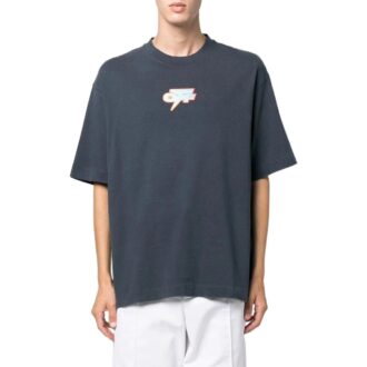 Off-White Men’ s FW22 Pattern Printing Round Neck Short Sleeve Loose Fit Navy Blue T-Shirt Off-White Men’ s FW22 Pattern Printing Round Neck Short Sleeve Loose Fit Navy Blue T-Shirt