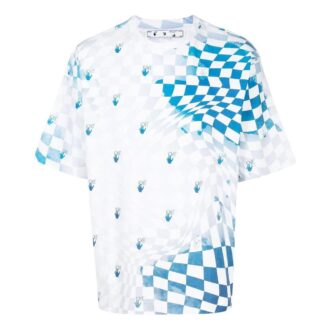 Off-White Men’ s FW22 Plaid Logo Printing Round Neck Short Sleeve Loose Fit Blue T-Shirt Off-White Men’ s FW22 Plaid Logo Printing Round Neck Short Sleeve Loose Fit Blue T-Shirt