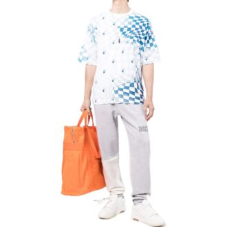 Off-White Men’ s FW22 Plaid Logo Printing Round Neck Short Sleeve Loose Fit Blue T-Shirt Off-White Men’ s FW22 Plaid Logo Printing Round Neck Short Sleeve Loose Fit Blue T-Shirt