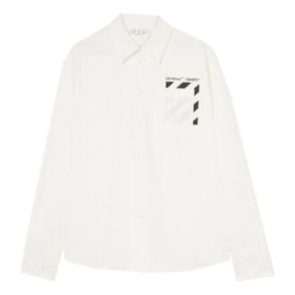 Off-White Men’ s FW22 Pocket Diagonal Stripes Printing Long Sleeves White Shirt Off-White Men’ s FW22 Pocket Diagonal Stripes Printing Long Sleeves White Shirt
