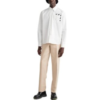 Off-White Men’ s FW22 Pocket Diagonal Stripes Printing Long Sleeves White Shirt Off-White Men’ s FW22 Pocket Diagonal Stripes Printing Long Sleeves White Shirt