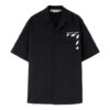 Off-White Men’ s FW22 Pocket Diagonal Stripes Printing Short Sleeve Black Shirt