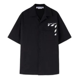 Off-White Men’ s FW22 Pocket Diagonal Stripes Printing Short Sleeve Black Shirt Off-White Men’ s FW22 Pocket Diagonal Stripes Printing Short Sleeve Black Shirt