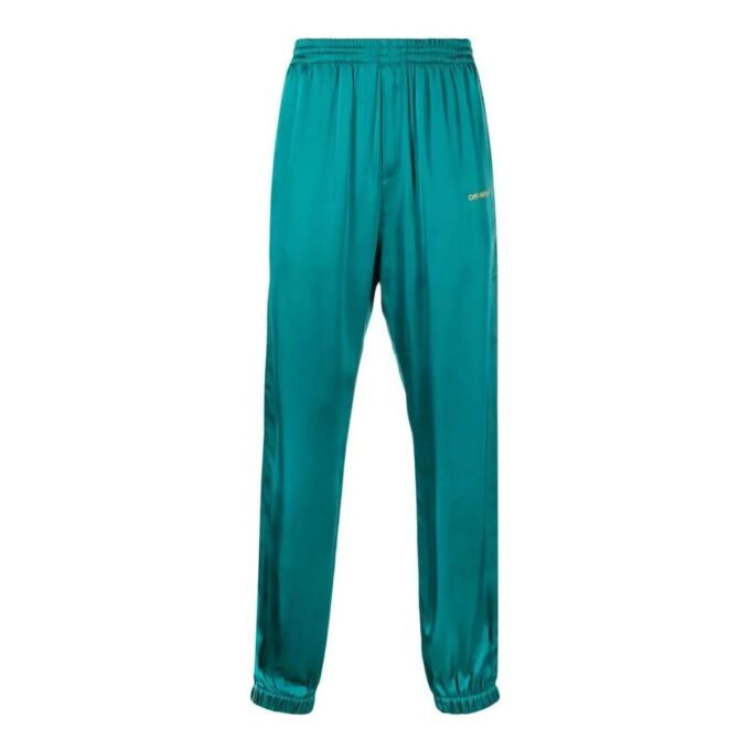 Off-White Men’ s FW22 Satin Elastic Waistband Bundle Feet Sports Pants/Trousers/Joggers Version Green