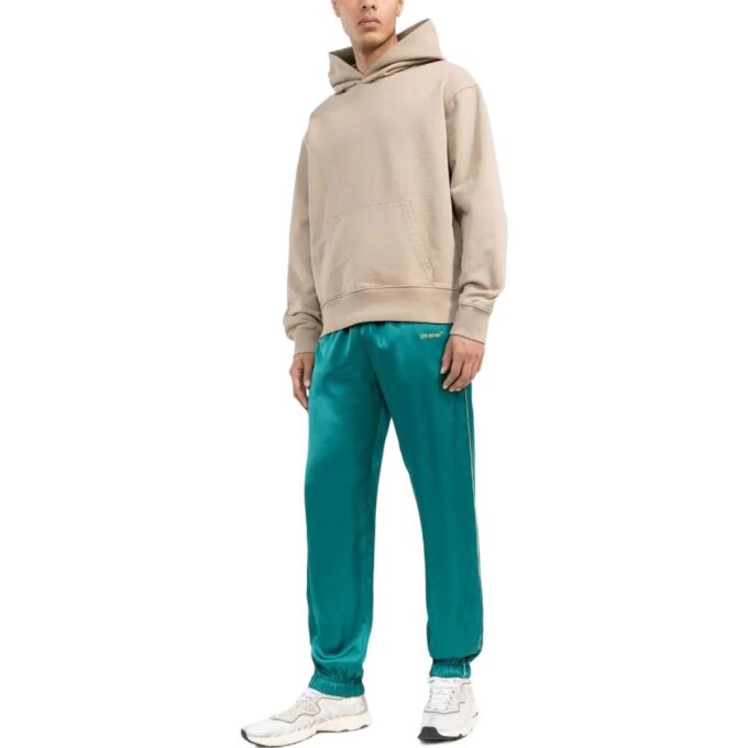 Off-White Men’ s FW22 Satin Elastic Waistband Bundle Feet Sports Pants/Trousers/Joggers Version Green