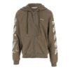 Off-White Men’ s FW22 Sleeve Pattern Printing Long Sleeves Zipper Loose Fit Military Green