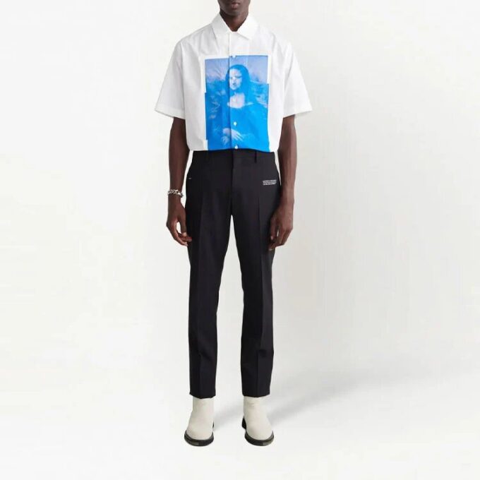 Off-White Men’ s FW22 Solid Color Alphabet Printing Straight-Leg Casual Trousers Ordinary Version Black