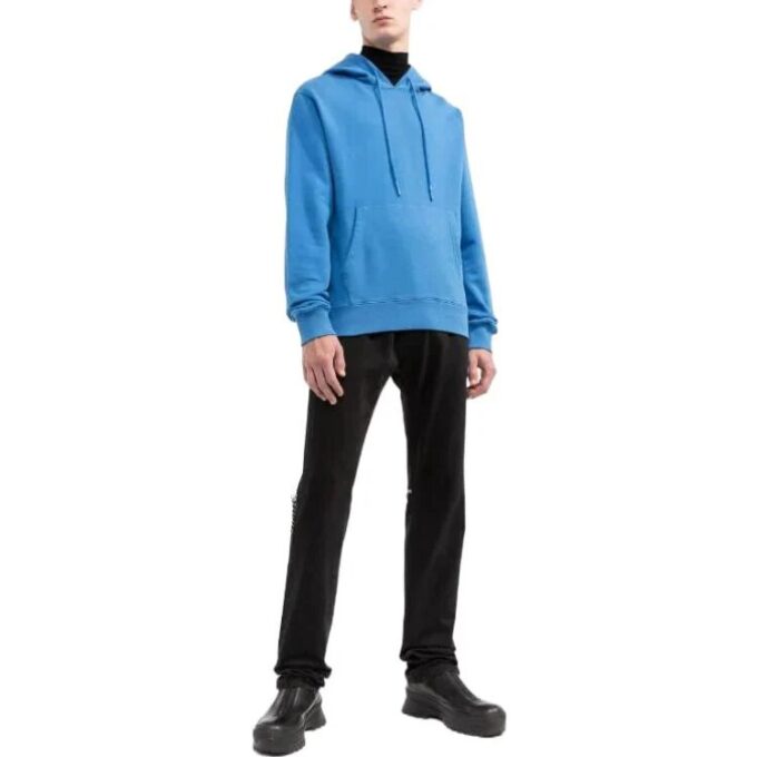Off-White Men’ s FW22 Solid Color Back Stripe Printing Hooded Long Sleeves Version Blue