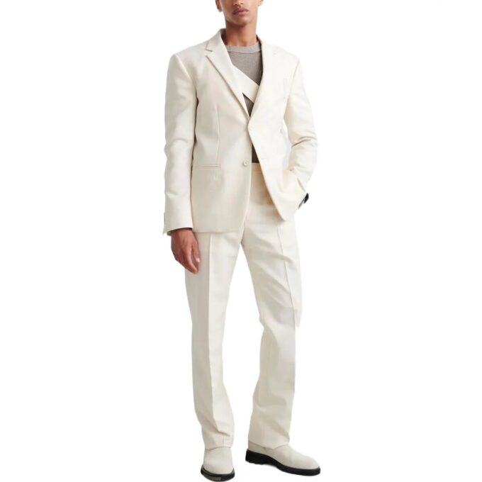 Off-White Men’ s FW22 Solid Color Buckle Belt Straight Casual Pants/Trousers White