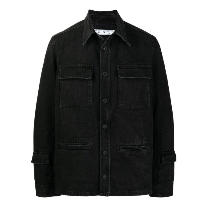 Off-White Men’ s FW22 Solid Color Casual Long Sleeves Denim Black Shirt