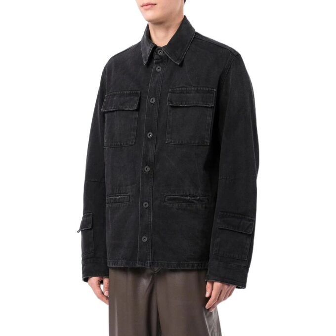 Off-White Men’ s FW22 Solid Color Casual Long Sleeves Denim Black Shirt