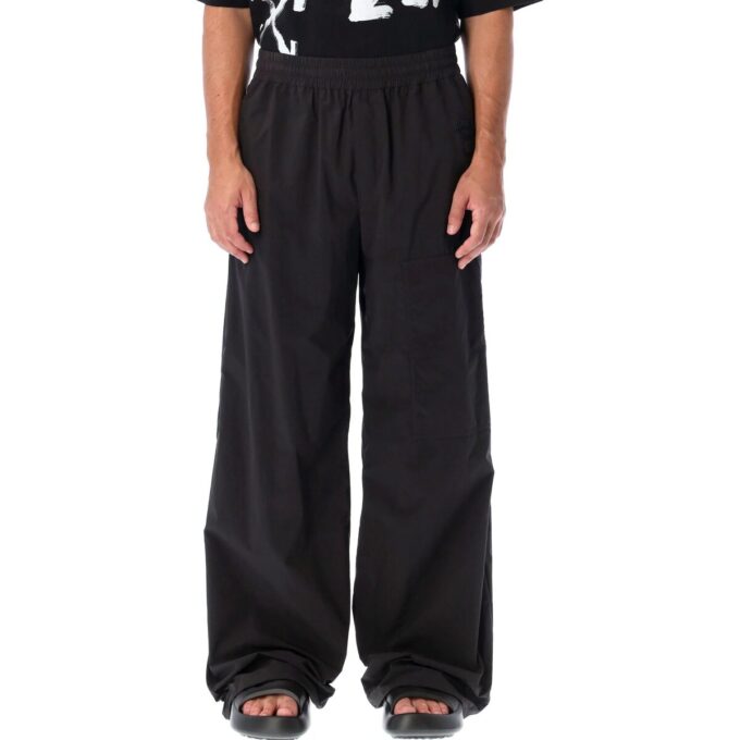 Off-White Men’ s FW22 Solid Color Elastic Waistband Straight-Leg Casual Pants/Trousers Loose Fit Black
