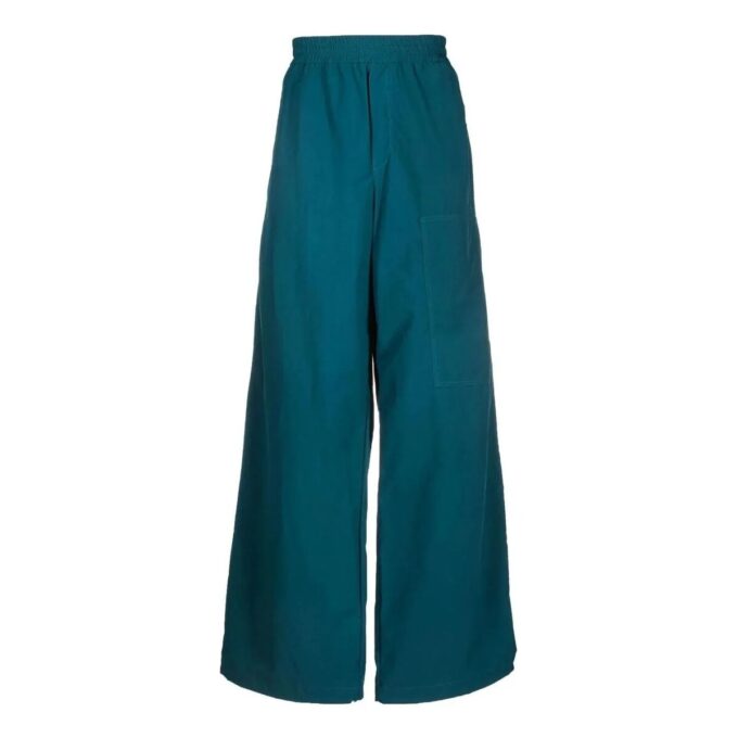 Off-White Men’ s FW22 Solid Color Elastic Waistband Straight-Leg Casual Pants/Trousers Loose Fit Blue