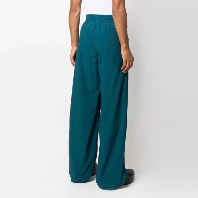 Off-White Men’ s FW22 Solid Color Elastic Waistband Straight-Leg Casual Pants/Trousers Loose Fit Blue