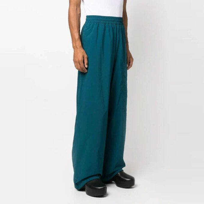 Off-White Men’ s FW22 Solid Color Elastic Waistband Straight-Leg Casual Pants/Trousers Loose Fit Blue