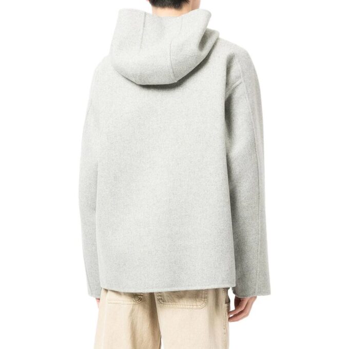 Off-White Men’ s FW22 Solid Color Half Zipper Hooded Wool Sweater Gray