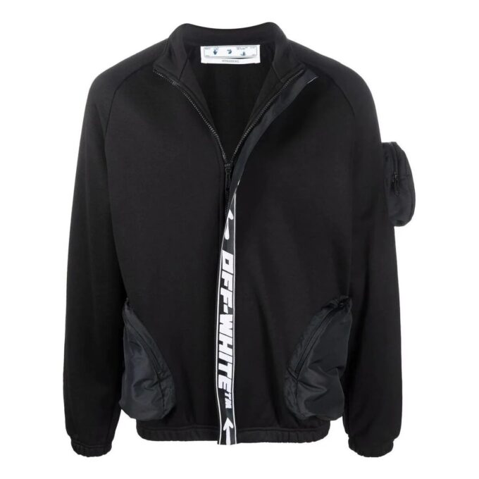 Off-White Men’ s FW22 Solid Color Logo Webbing Zipper Jacket Black