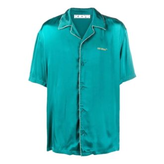 Off-White Men’ s FW22 Solid Color Minimalistic Satin Short Sleeve Blue Shirt