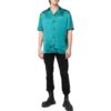 Off-White Men’ s FW22 Solid Color Minimalistic Satin Short Sleeve Blue Shirt