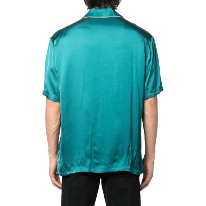 Off-White Men’ s FW22 Solid Color Minimalistic Satin Short Sleeve Blue Shirt