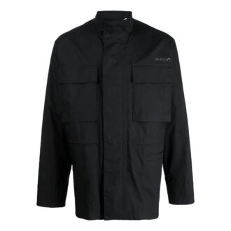 Off-White Men’ s FW22 Solid Color Pocket Zipper Back Printing Black Jacket