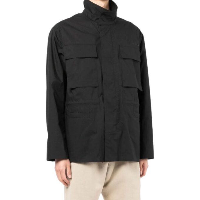Off-White Men’ s FW22 Solid Color Pocket Zipper Back Printing Black Jacket