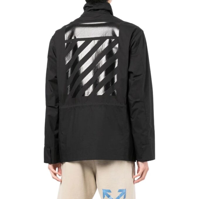 Off-White Men’ s FW22 Solid Color Pocket Zipper Back Printing Black Jacket