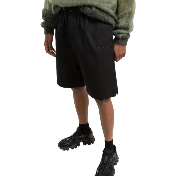 Off-White Men’ s FW22 Solid Color Straight Casual Shorts Loose Fit Black