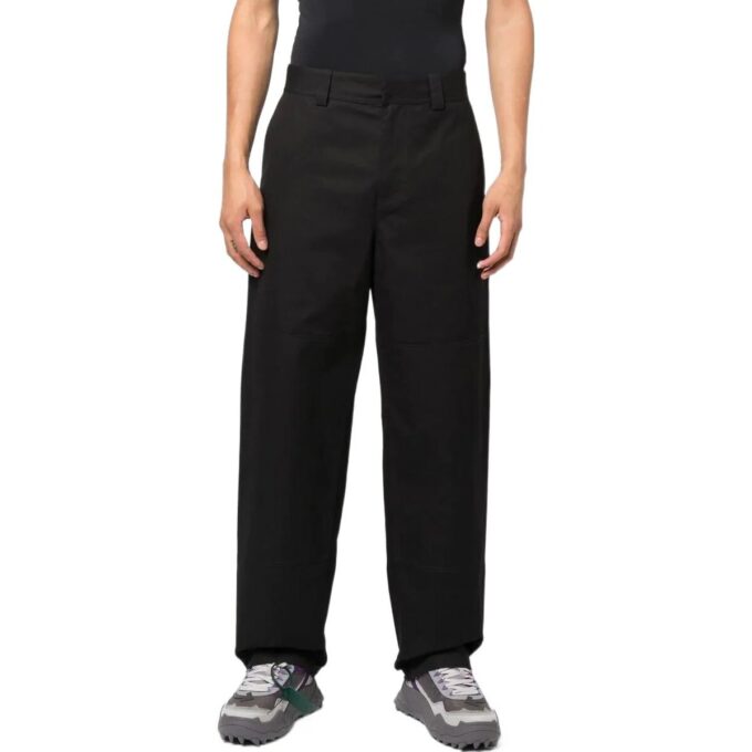 Off-White Men’ s FW22 Solid Color Stripe Printing Straight Casual Pants/Trousers Loose Fit Black