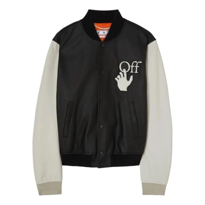 Off-White Men’ s FW22 Splicing Alphabet Logo Printing Long Sleeves Version Black Jacket