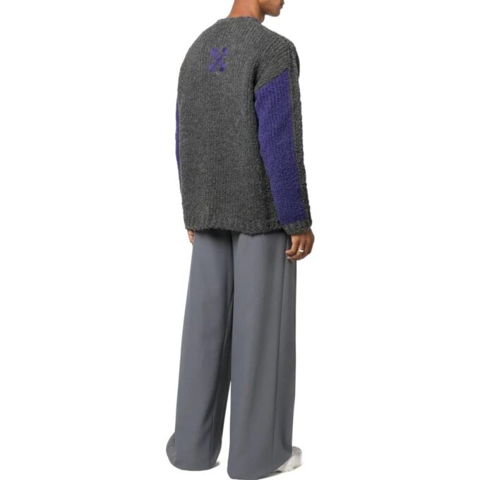 Off-White Men’ s FW22 Splicing Pattern Ribbed Knit Wool Sweater Black