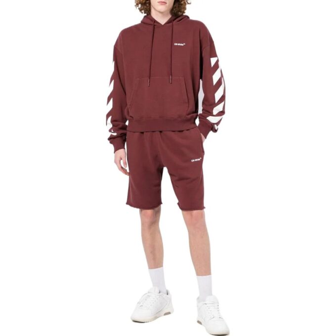 Off-White Men’ s FW22 Stripe Logo Printing Sports Shorts Version Red