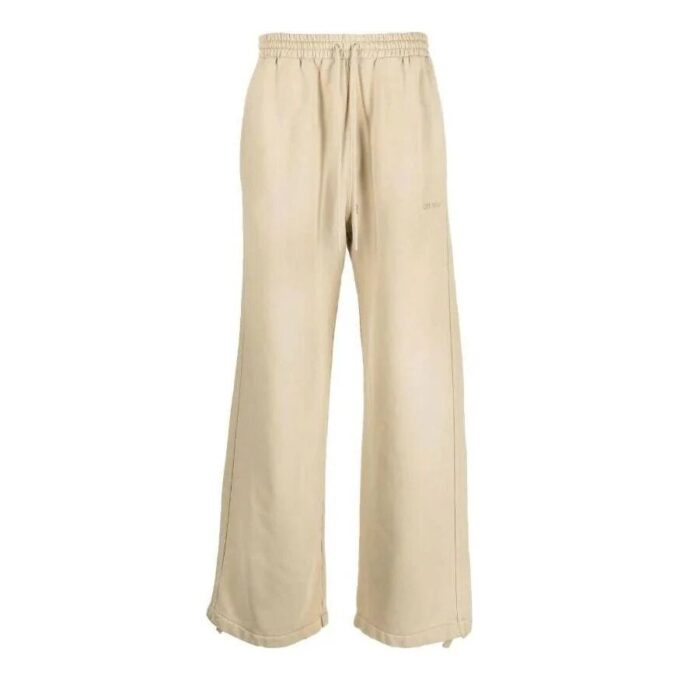 Off-White Men’ s FW22 Stripe Printing Drawstring Straight-Leg Casual Pants/Trousers Beige