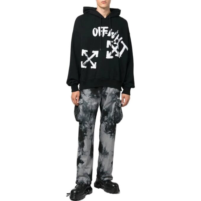 Off-White Men’ s FW22 Tie Dye Pattern Printing 3D Pocket Cargo Casual Pants/Trousers Black