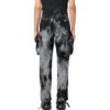 Off-White Men’ s FW22 Tie Dye Pattern Printing 3D Pocket Cargo Casual Pants/Trousers Black