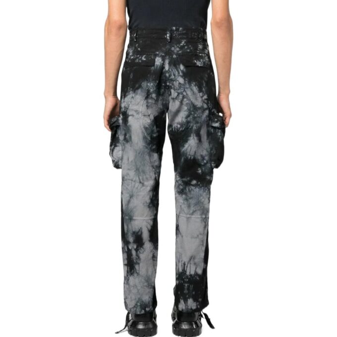 Off-White Men’ s FW22 Tie Dye Pattern Printing 3D Pocket Cargo Casual Pants/Trousers Black