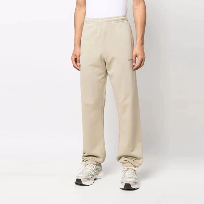 Off-White Men’ s FW22 Twill Printing Bundle Feet Sports Pants/Trousers/Joggers Loose Fit Beige
