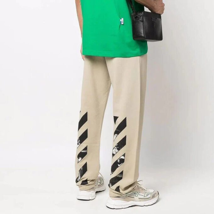 Off-White Men’ s FW22 Twill Printing Bundle Feet Sports Pants/Trousers/Joggers Loose Fit Beige