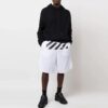 Off-White Men’ s FW22 Twill Printing Knee-Length Elastic Waistband Casual Shorts Loose Fit White