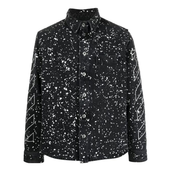 Off-White Men’ s FW22 Twill Printing Single Breasted Long Sleeves Ordinary Version Black Shirt