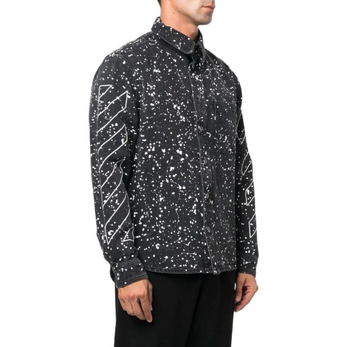 Off-White Men’ s FW22 Twill Printing Single Breasted Long Sleeves Ordinary Version Black Shirt