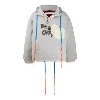 Off-White Men’ s Graffiti Alphabet Printing Double Sided Design Zipper Jacket Loose Fit Gray