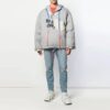 Off-White Men’ s Graffiti Alphabet Printing Double Sided Design Zipper Jacket Loose Fit Gray