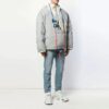 Off-White Men’ s Graffiti Alphabet Printing Double Sided Design Zipper Jacket Loose Fit Gray
