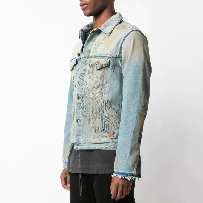 Off-White Men’ s Graffiti Denim Blue Jacket