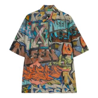Off-White Men’ s Graffiti Printing Logo Pattern Short Sleeve Multicolor Shirt