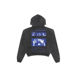 Off-White Men’ s Graphic Printed Drawstring Printing Hooded Long Sleeves Dark Grey