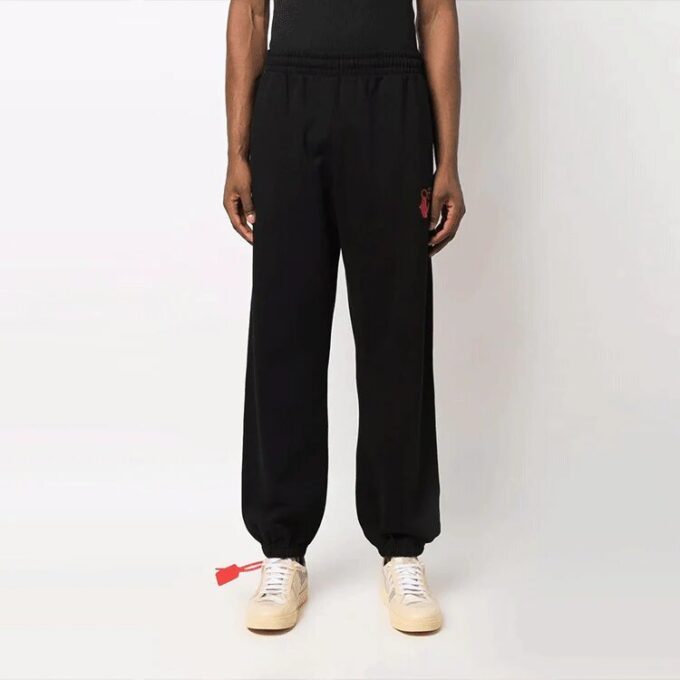 Off-White Men’ s Hands Off Red Arrow Sports Pants/Trousers/Joggers Loose Fit Black